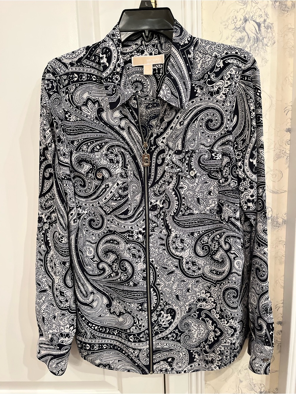 Michael Kors Black and White Paisley Zip Jacket